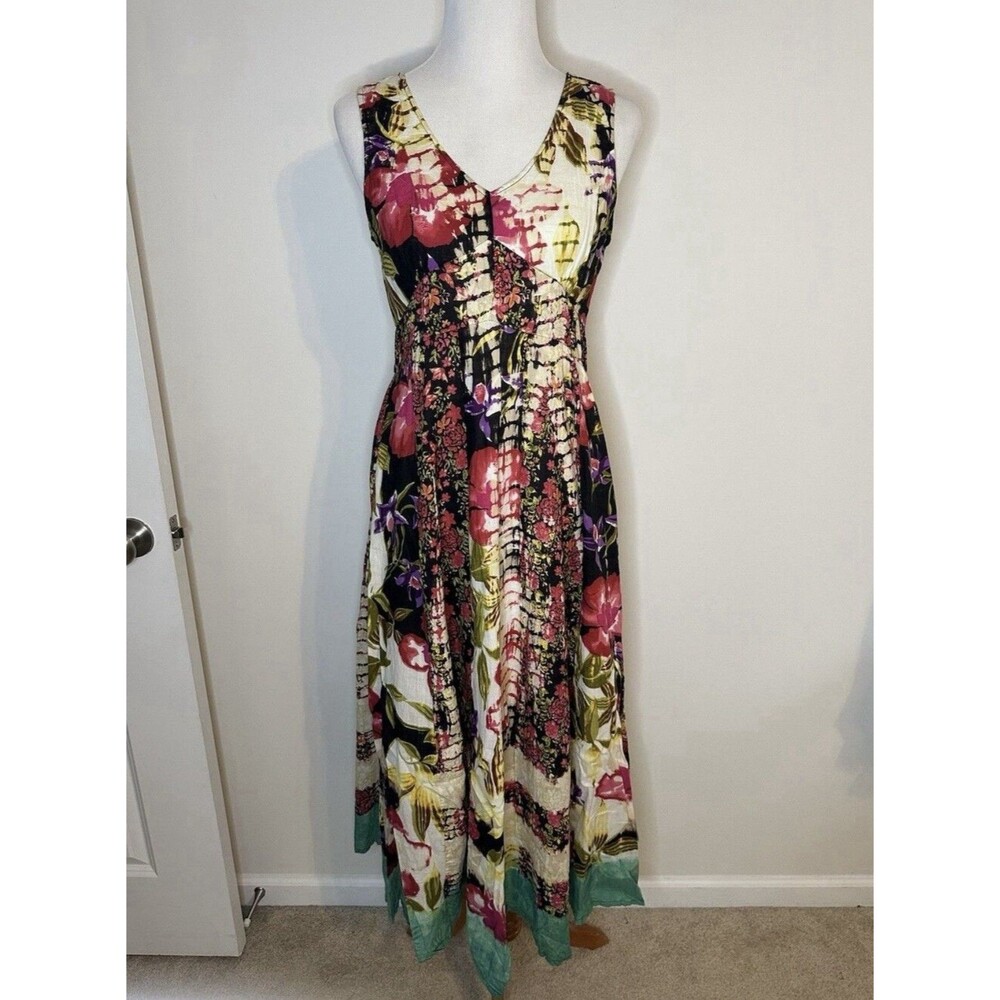 Chaudry Anthropologie Floral Midi Dress Size Small Sleeveless Earthy Boho